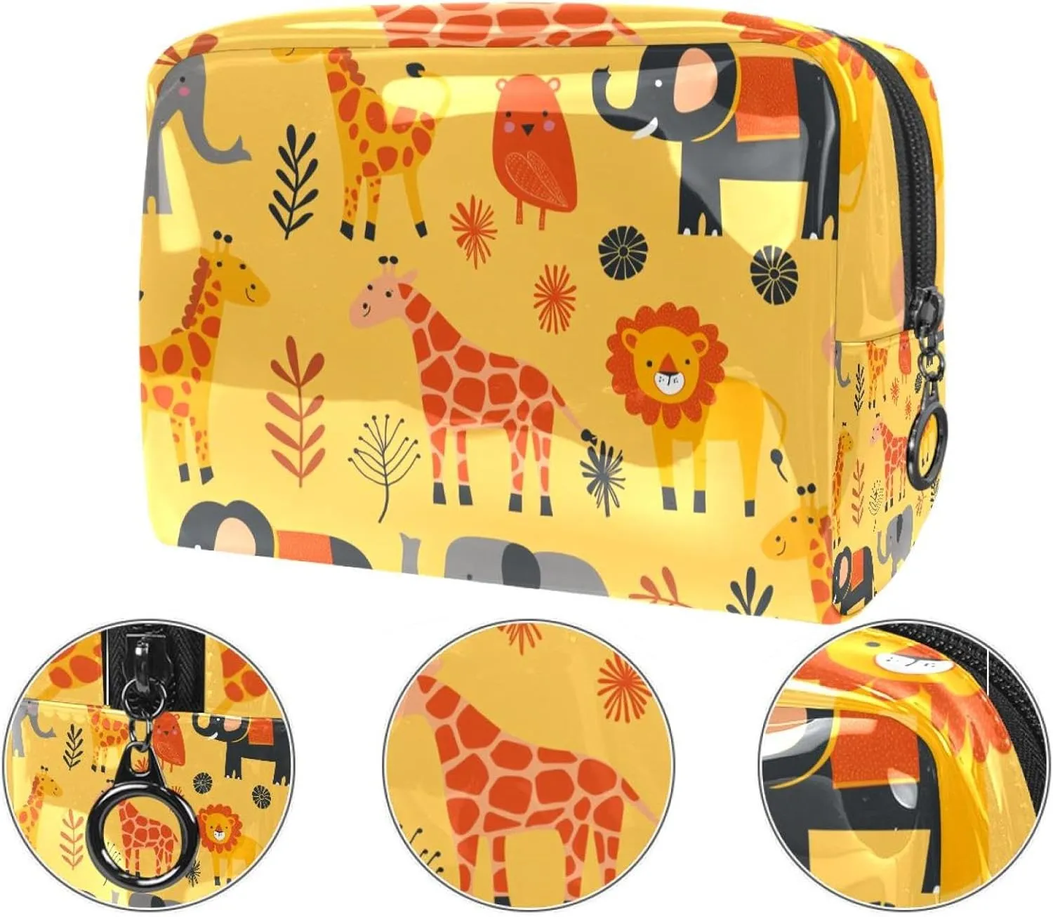 Travel Makeup Bag Elephant Giraffe Lion Cosmetic Bag Waterproof Toiletry Bag Portable Pouch For Women 7.3x3x5.1in