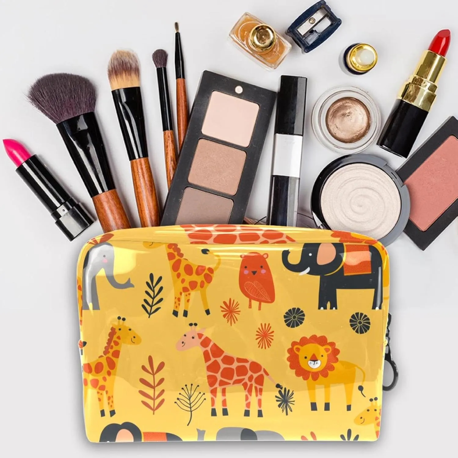 Travel Makeup Bag Elephant Giraffe Lion Cosmetic Bag Waterproof Toiletry Bag Portable Pouch For Women 7.3x3x5.1in