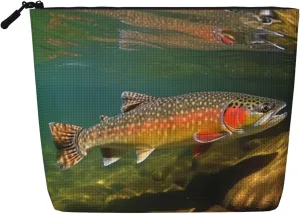 Travel Makeup Bag for Women Large Capacity Cosmetic Bags Waterproof Portable Toiletry Bag Brook Trout Fly Fishing Make Up Bags with Zipper Aesthetic Makeup Organizer for Ladies Gift