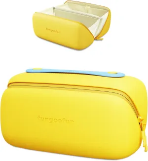 Travel Makeup Bag, Large Capacity Waterproof Cosmetic Bag for Women, Portable Pouch Open Flat Toiletry Bag Make up Organizer with Divider and Handle,Yellow