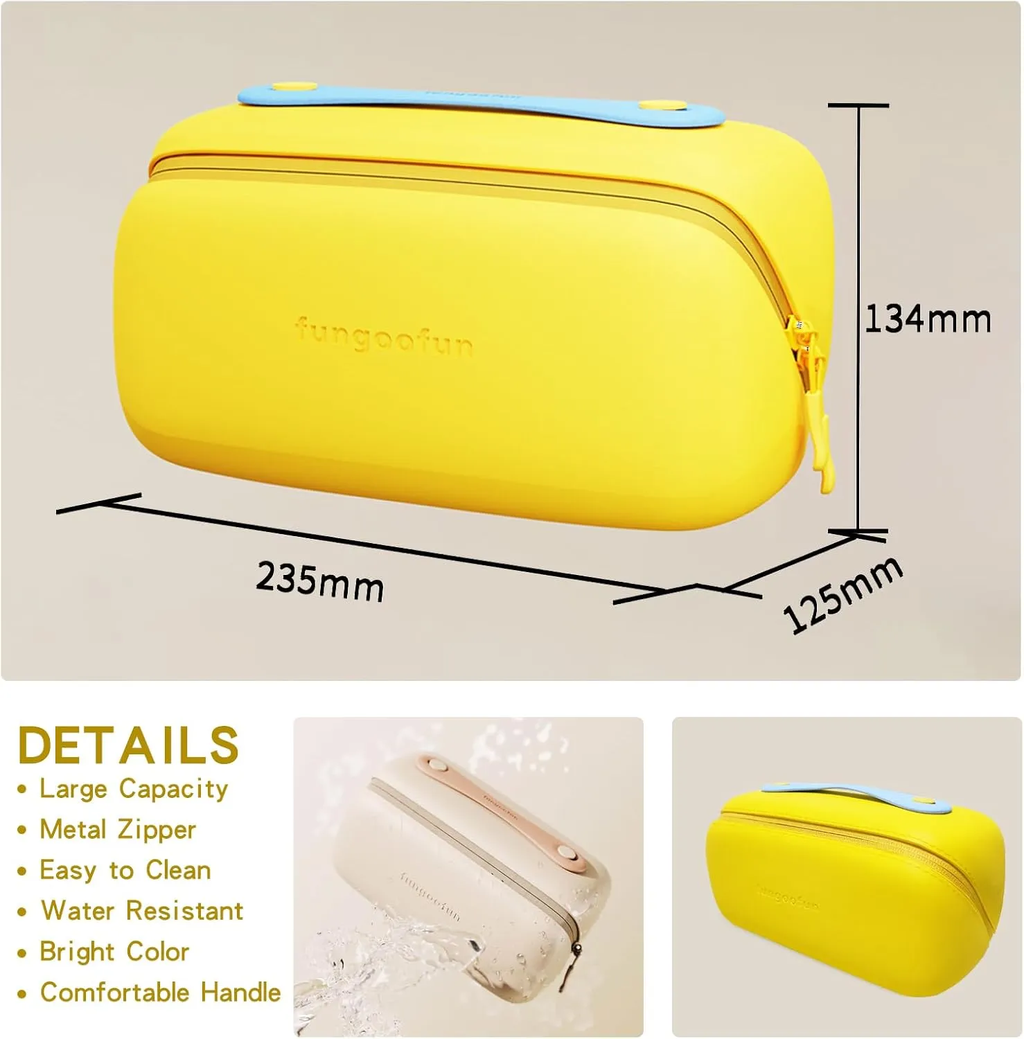Travel Makeup Bag, Large Capacity Waterproof Cosmetic Bag for Women, Portable Pouch Open Flat Toiletry Bag Make up Organizer with Divider and Handle,Yellow
