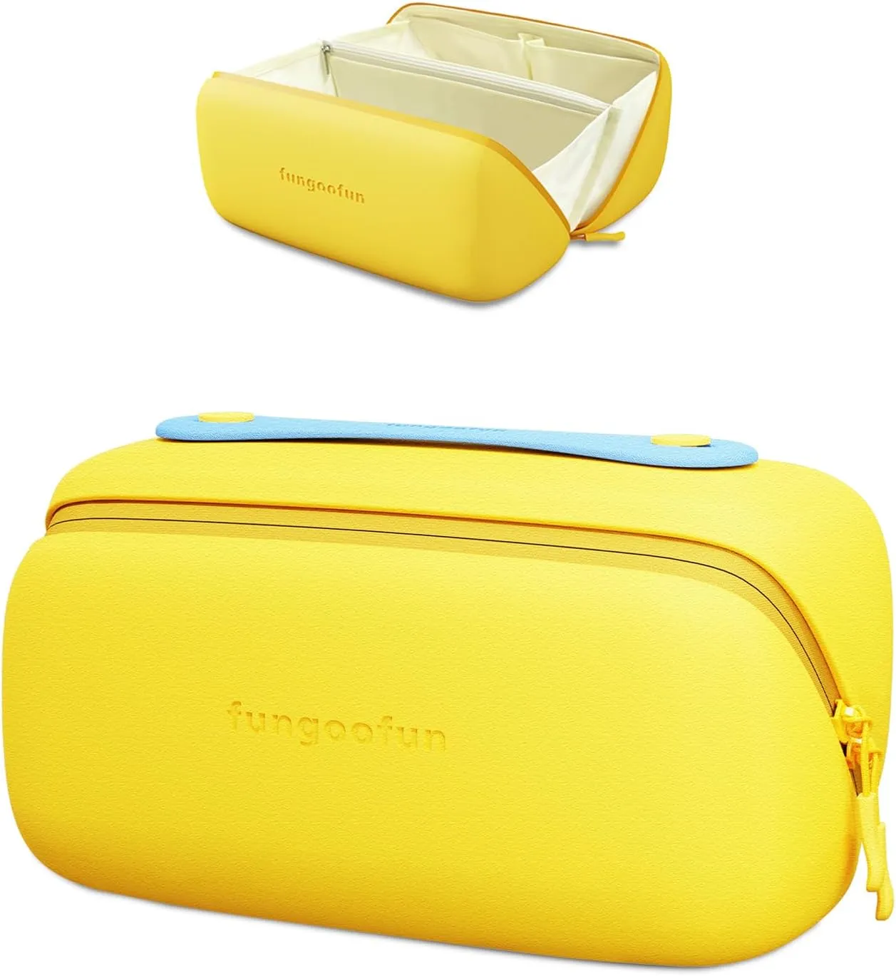 Travel Makeup Bag, Large Capacity Waterproof Cosmetic Bag for Women, Portable Pouch Open Flat Toiletry Bag Make up Organizer with Divider and Handle,Yellow