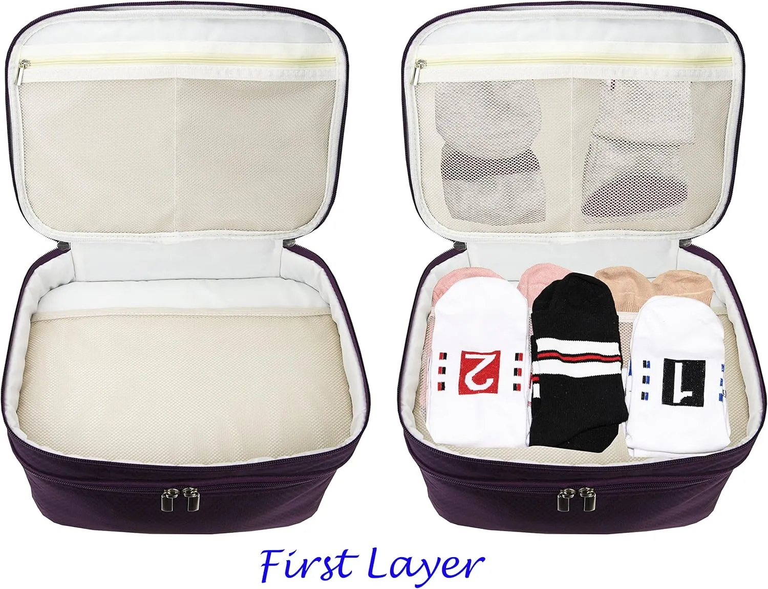 Travel Organizer Underwear Bag - Large Double Layer Packing Storage Bag – Fits Large Bra, Socks, Underpants, Cosmetic, Toiletry kit