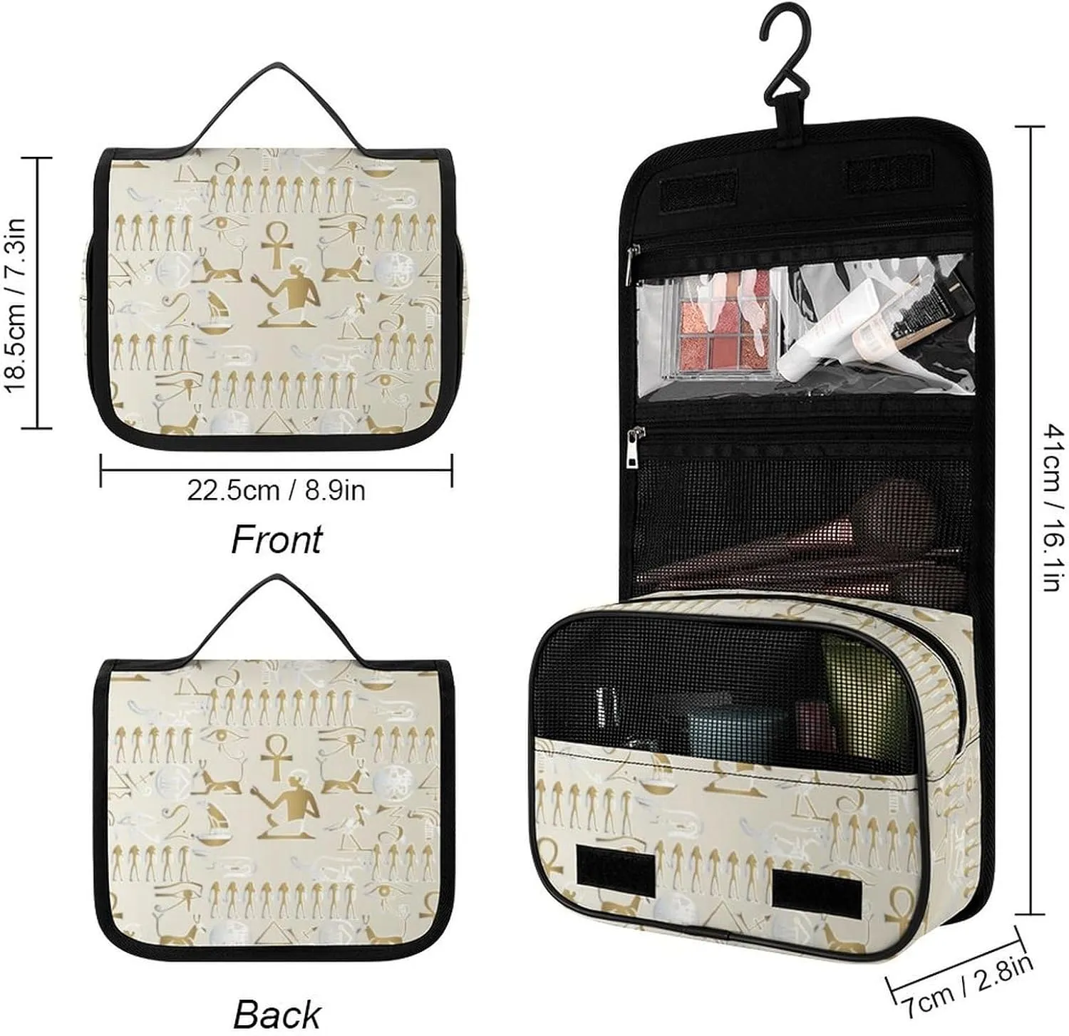 Travel Toiletry Bag for Women, Large Makeup Cosmetic Bags Compatible with Egyptian Pyramids, Hanging Toiletry Bag for Bathroom, with Hanging Hook for Travel Business Trips and Camping