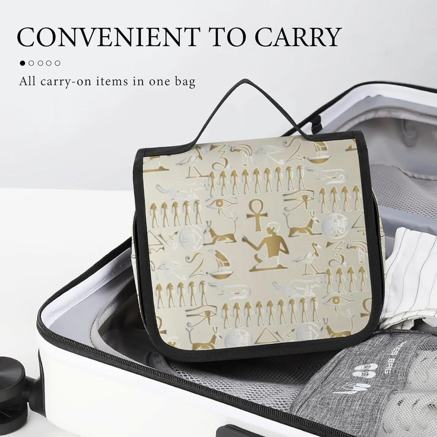 Travel Toiletry Bag for Women, Large Makeup Cosmetic Bags Compatible with Egyptian Pyramids, Hanging Toiletry Bag for Bathroom, with Hanging Hook for Travel Business Trips and Camping
