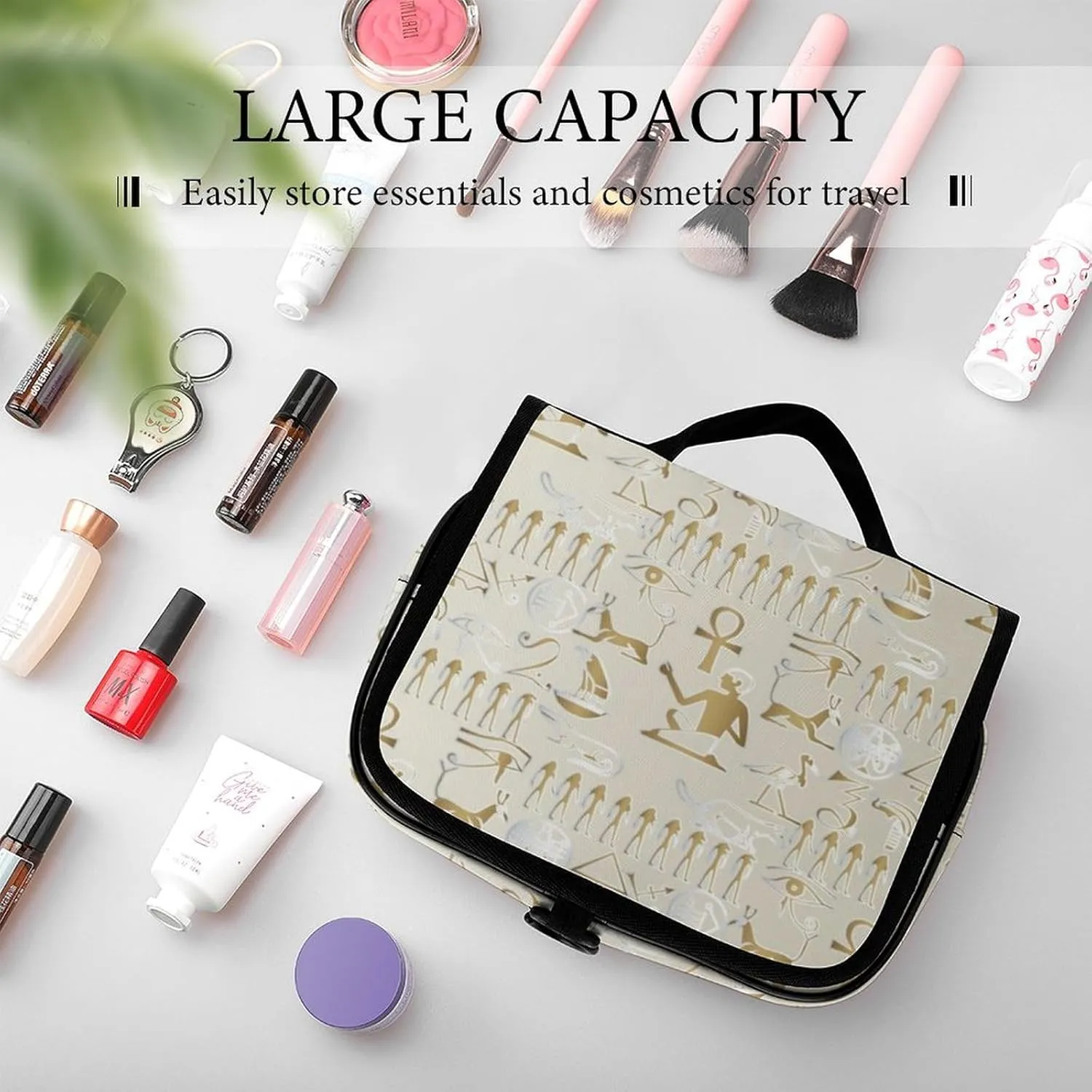 Travel Toiletry Bag for Women, Large Makeup Cosmetic Bags Compatible with Egyptian Pyramids, Hanging Toiletry Bag for Bathroom, with Hanging Hook for Travel Business Trips and Camping