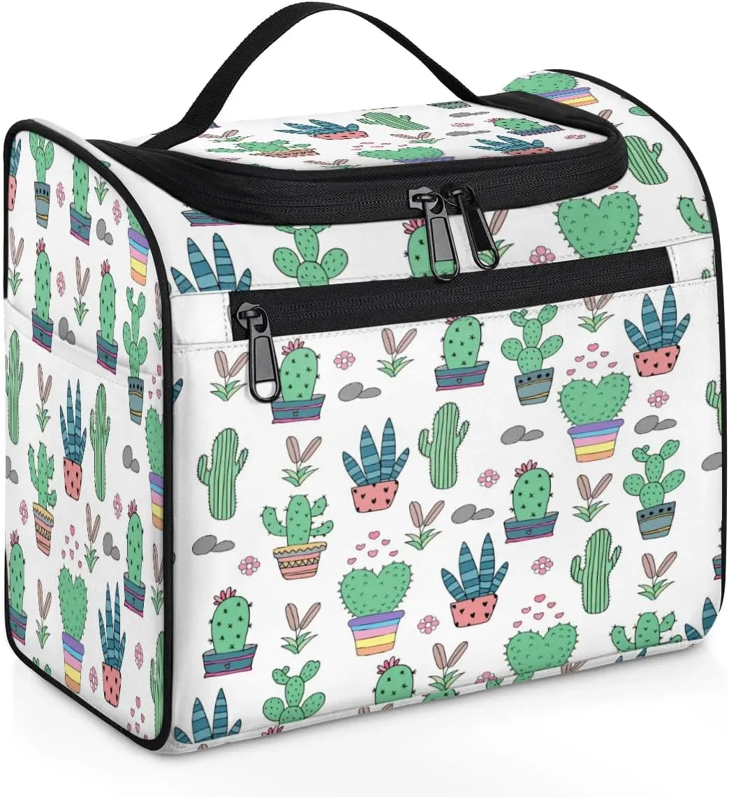 Travel Toiletry Bag for Women, Tropical Cactus Cacti Hanging Toiletry Bag Cosmetic Makeup Bag Travel Organizer for Accessories Toiletries