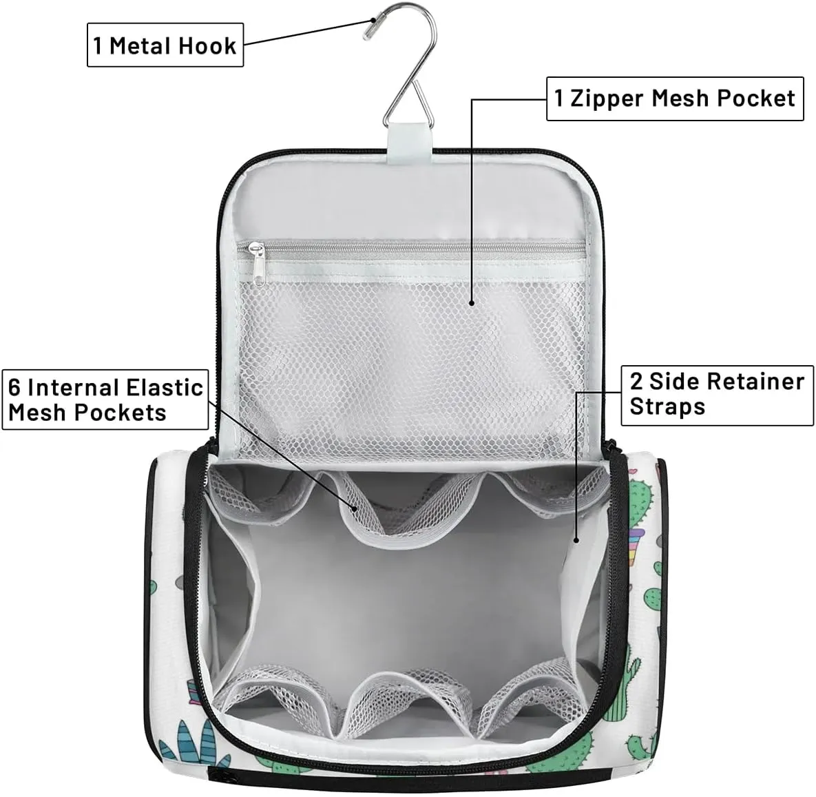 Travel Toiletry Bag for Women, Tropical Cactus Cacti Hanging Toiletry Bag Cosmetic Makeup Bag Travel Organizer for Accessories Toiletries