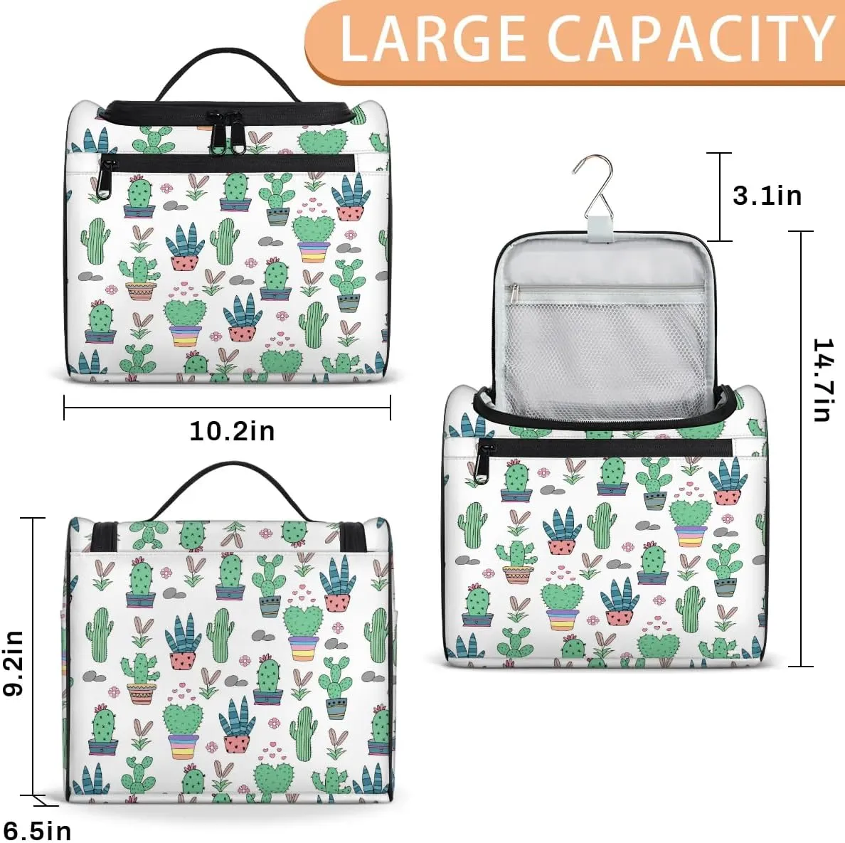 Travel Toiletry Bag for Women, Tropical Cactus Cacti Hanging Toiletry Bag Cosmetic Makeup Bag Travel Organizer for Accessories Toiletries