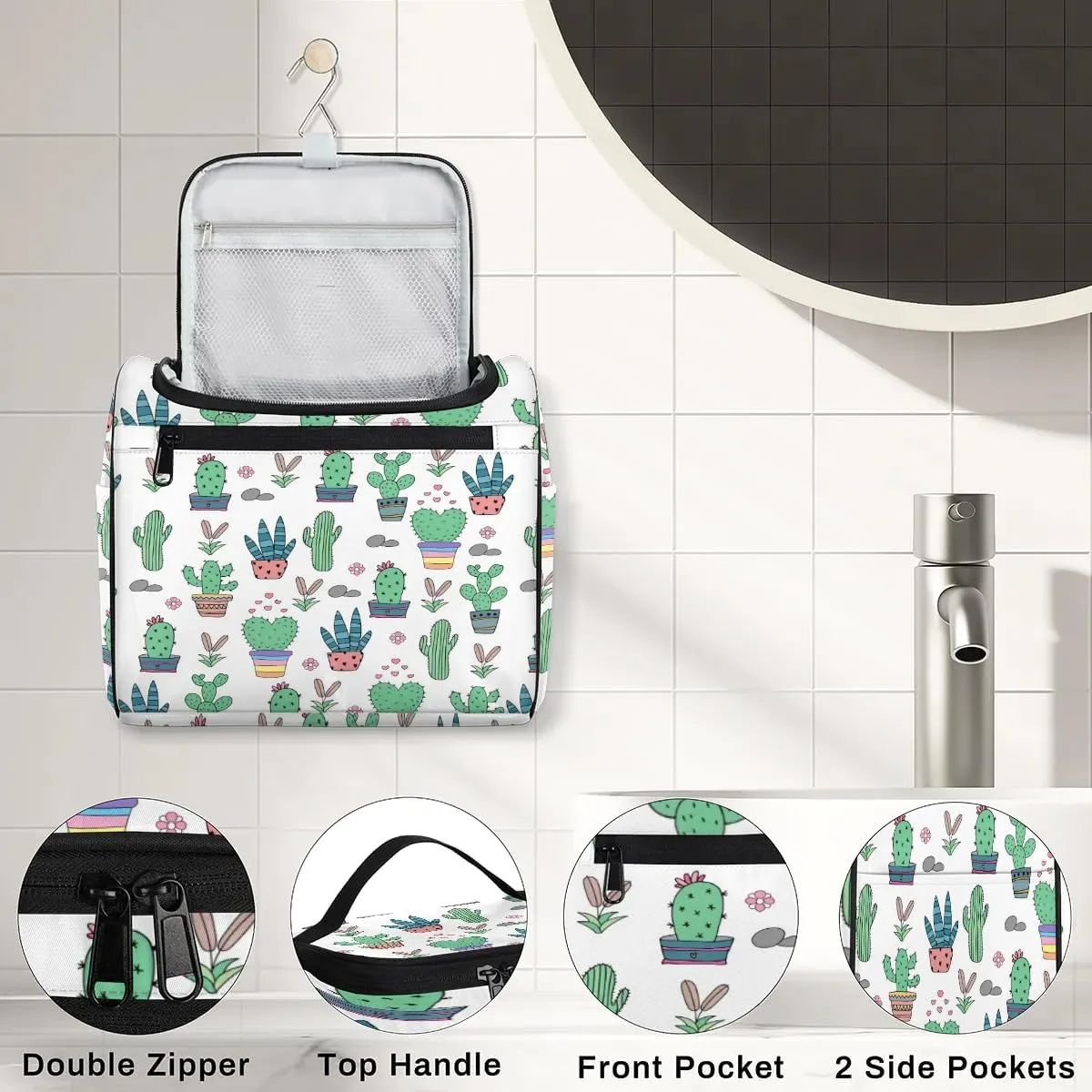 Travel Toiletry Bag for Women, Tropical Cactus Cacti Hanging Toiletry Bag Cosmetic Makeup Bag Travel Organizer for Accessories Toiletries