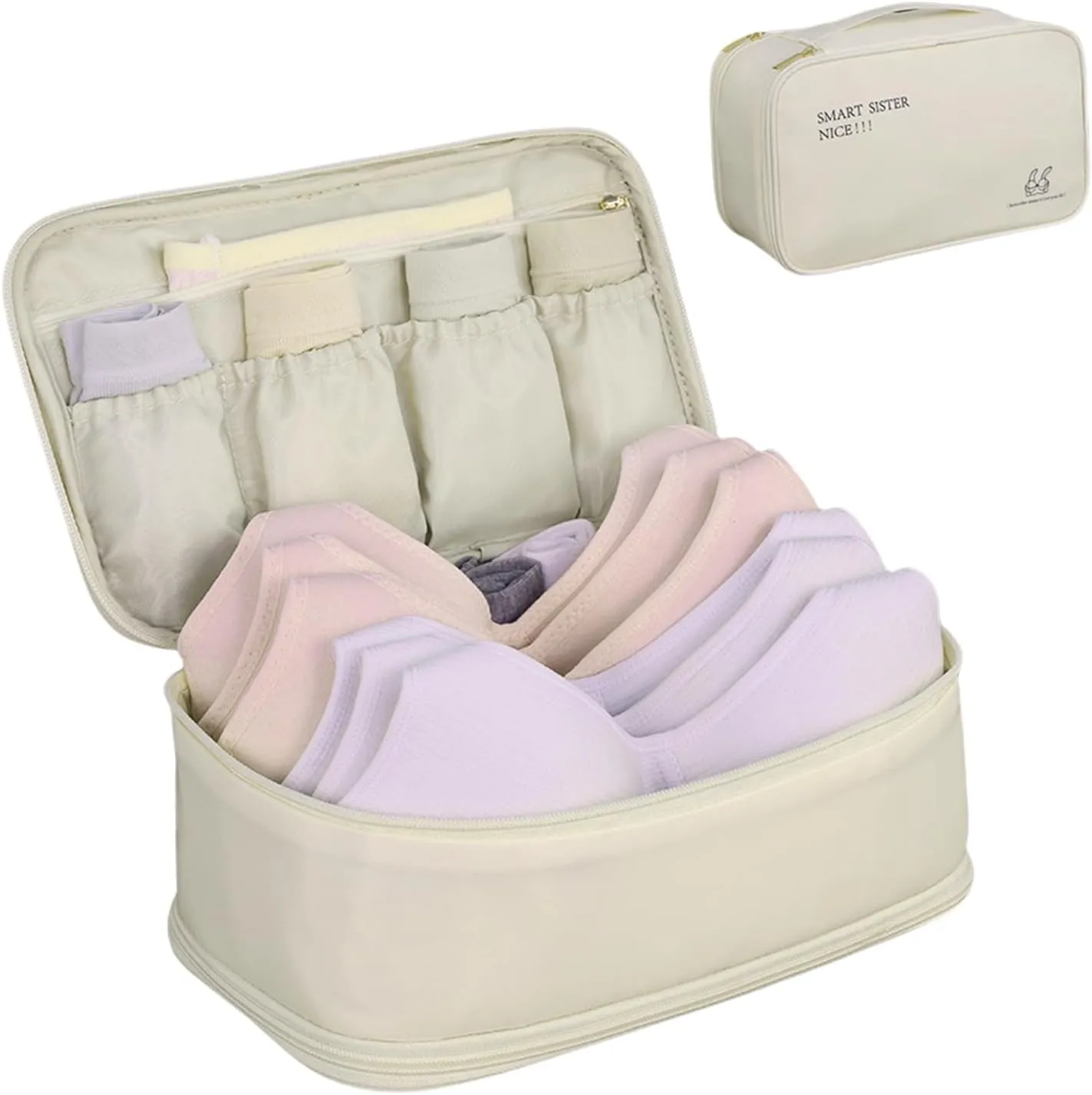 Travel Underwear Bra Storage Bag, Waterproof Travel Organizers, Portable Underwear Organize, Multi- Layer Travel Packing Organizers, Beige