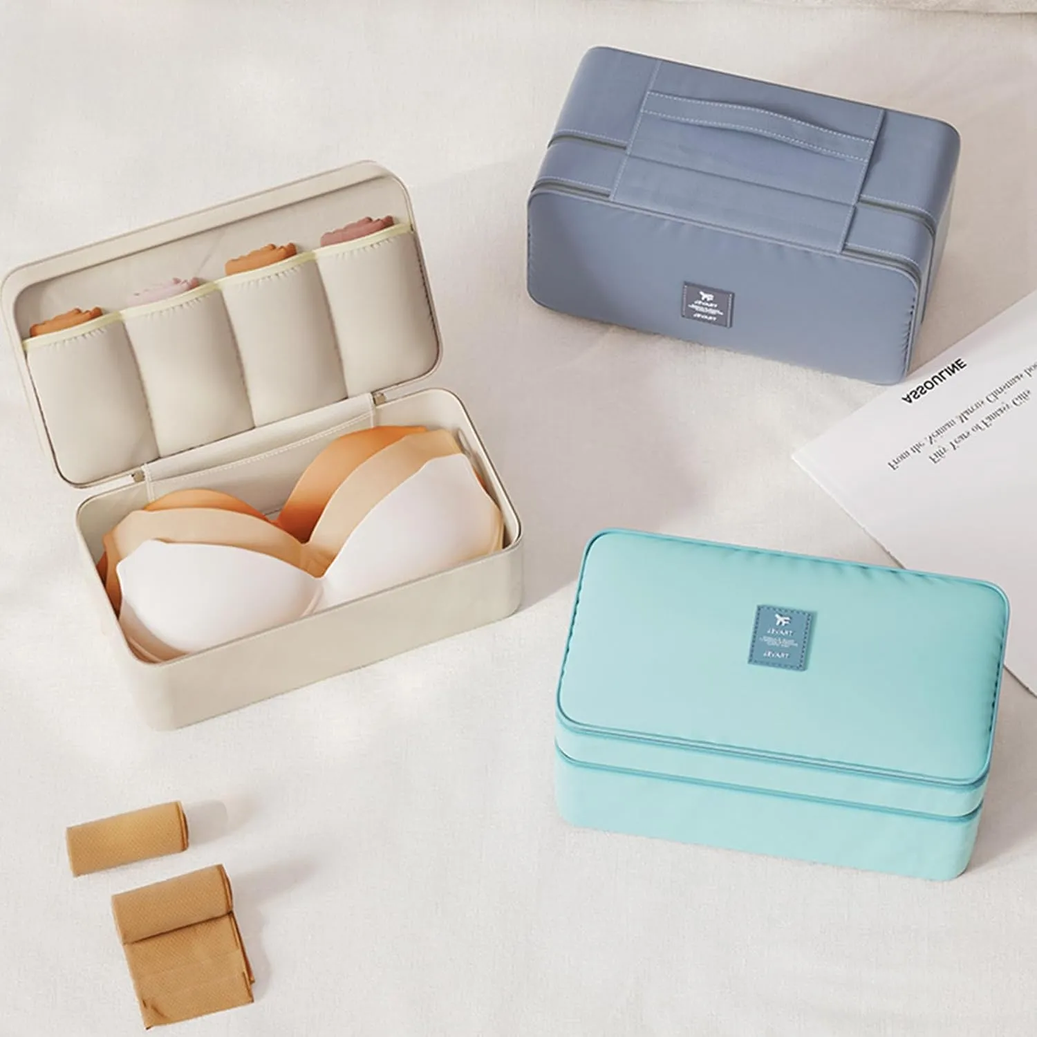 Travel Underwear Organizer Bag Lightweight Double Layer Large Capacity Pack Cube Lingerie Socks Cosmetic Bag,Beige 8#