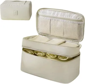Travel Underwear Organizer Bag Lightweight Double Layer Large Capacity Pack Cube Lingerie Socks Cosmetic Bag,Beige 8#