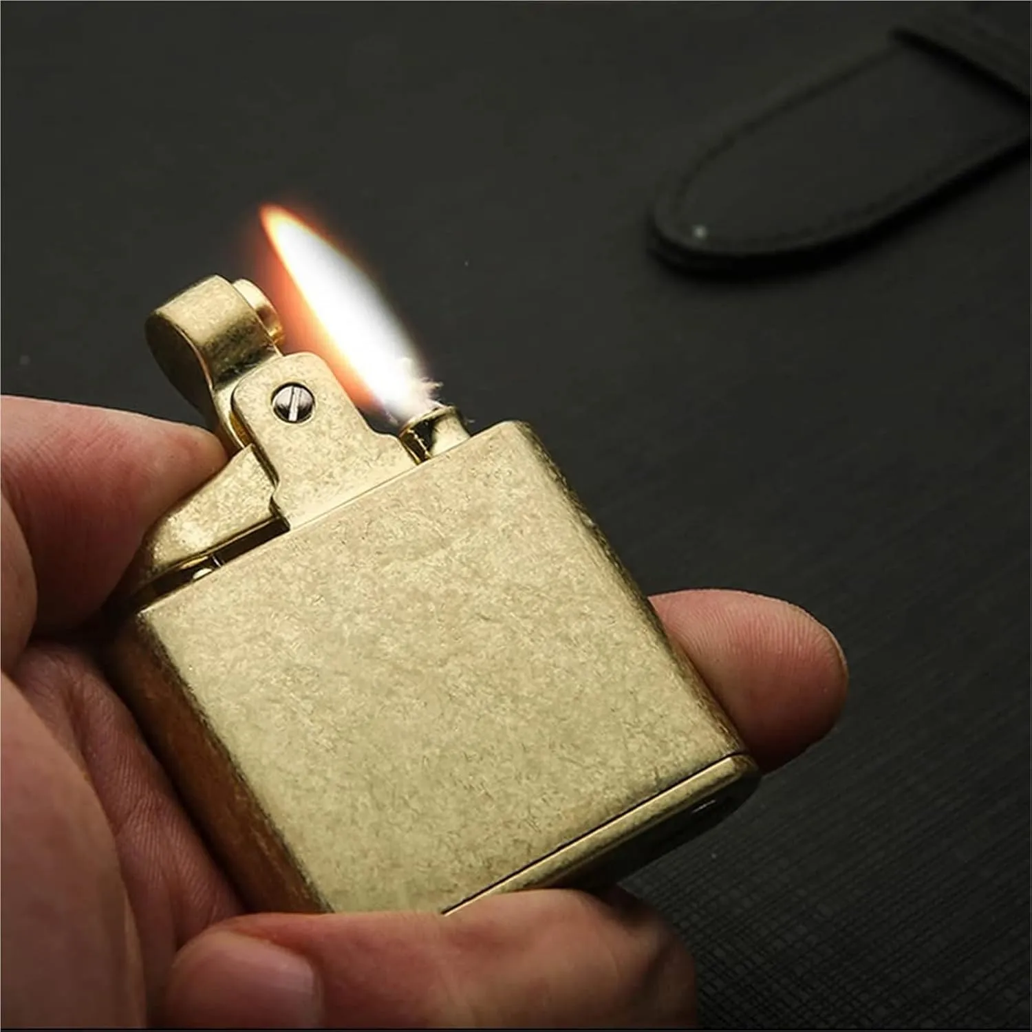 Trench Kerosene lighters, Push-to-Start, Refill with Fuel, Open Flame, Vintage Wheel Lighter, Suitable for Campfires, Gift (Fuel not Included)(Brass)