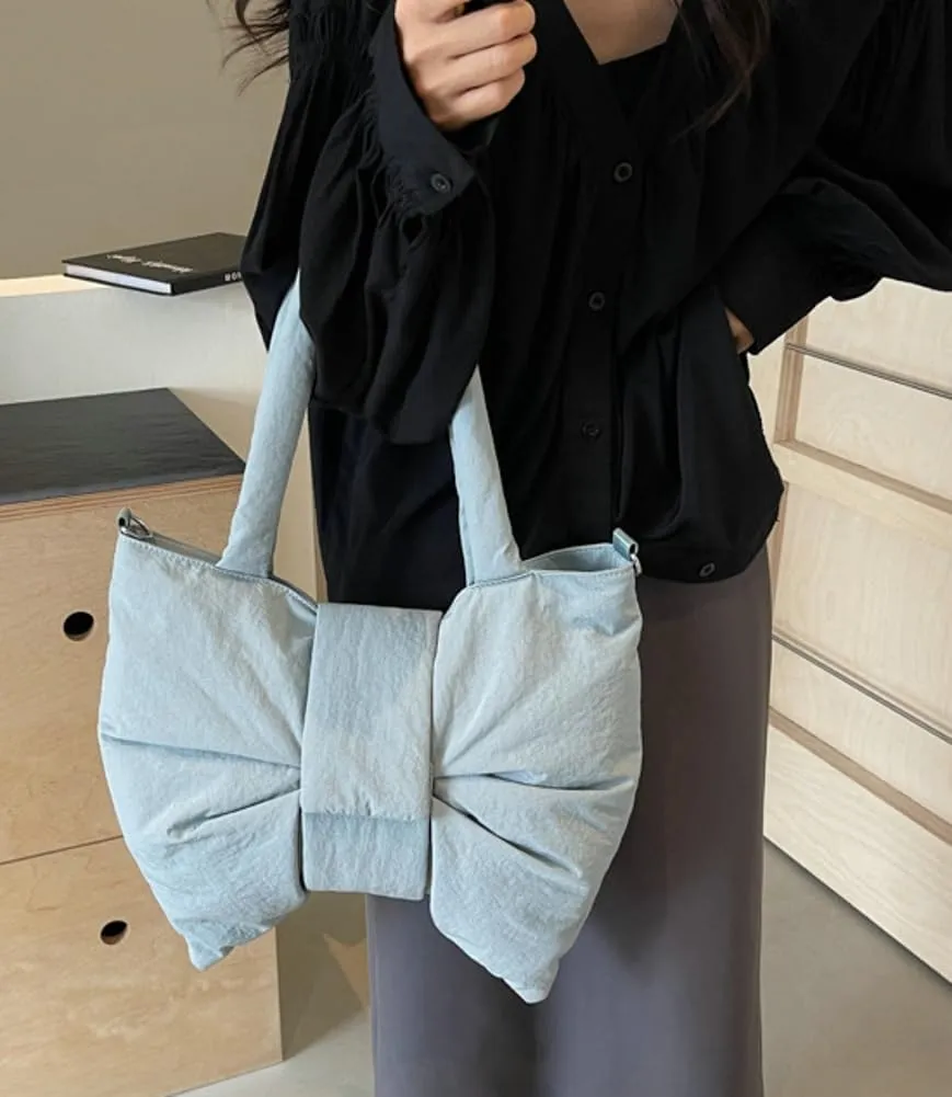 Trendy Bow-tie Shoulder Bag for Women Fashionable Purse Adjustable Hobo Crossbody Bag Nylon Adjustable Shopping Handbag