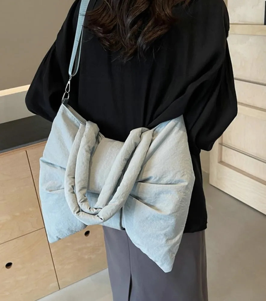 Trendy Bow-tie Shoulder Bag for Women Fashionable Purse Adjustable Hobo Crossbody Bag Nylon Adjustable Shopping Handbag