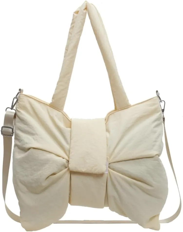 Trendy Bow-tie Shoulder Bag for Women Fashionable Purse Adjustable Hobo Crossbody Bag Nylon Adjustable Shopping Handbag
