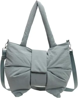 Trendy Bow-tie Shoulder Bag for Women Fashionable Purse Adjustable Hobo Crossbody Bag Nylon Adjustable Shopping Handbag