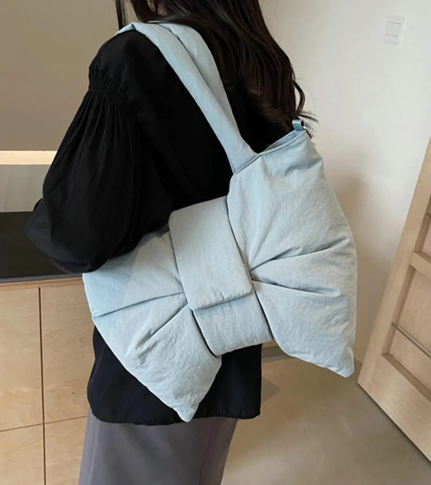 Trendy Bow-tie Shoulder Bag for Women Fashionable Purse Adjustable Hobo Crossbody Bag Nylon Adjustable Shopping Handbag