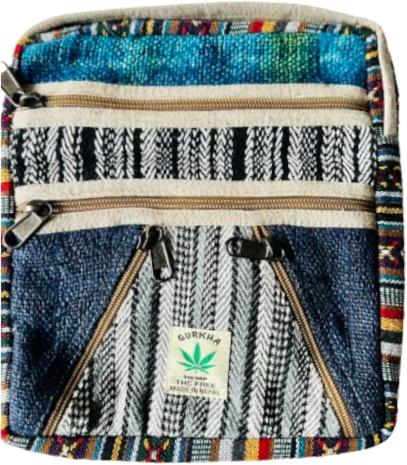 Trendy Unisex Hemp Crossbody Hippie Patchwork Shoulder 6 Pockets, Passport Documents Backpack - Handmade In Mt. Everest Country Nepal