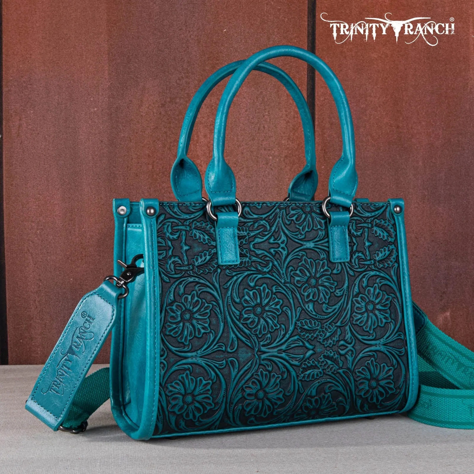 Trinity Ranch Western Cowgirl Purse Floral Crossbody Tote Turquoise