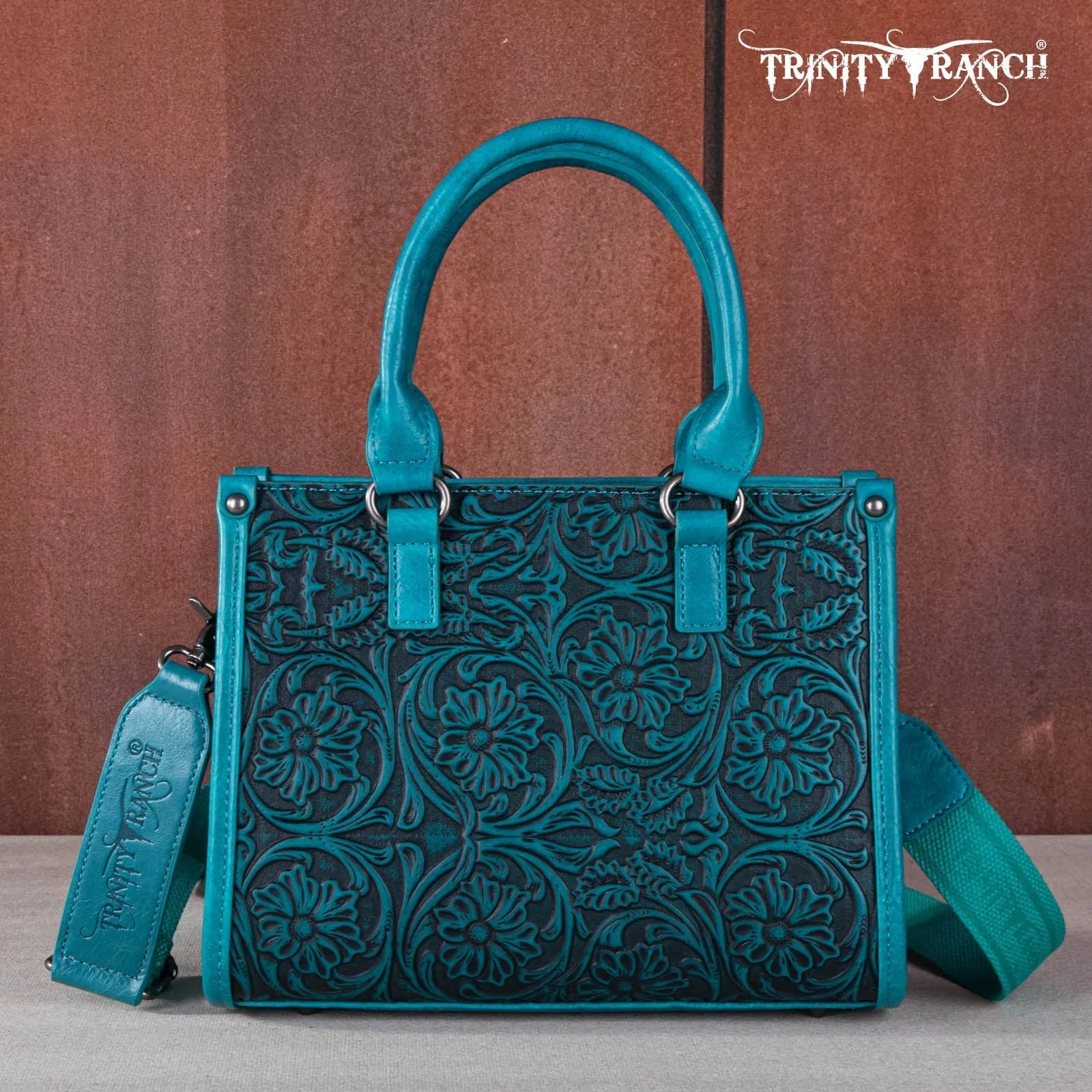 Trinity Ranch Western Cowgirl Purse Floral Crossbody Tote Turquoise