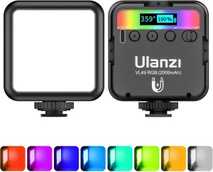 ULANZI VL49 RGB Video Lights, LED Camera Light 360° Full Color Portable Photography Lighting w 3 Cold Shoe, 2000mAh Rechargeable CRI 95  2500-9000K Dimmable Panel Lamp Support Magnetic Attraction