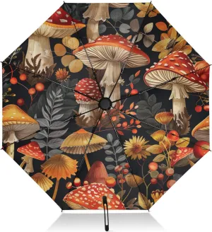 Umbrellas for Rain, Windproof Compact Umbrella for Purse, Ideal for Car, Purse, Men and Women, Vintage Retro Mushrooms
