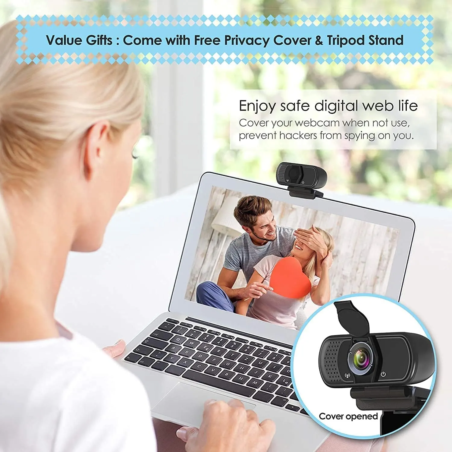 USB C Webcam for PC: 1080P HD Web Cam with Mic,Computer Camera with Privacy Cover & Tripod Stand for MAC Desktop Laptop, Wide Angle Webcam Pro Streaming Web Camera for Skype/Teams/Webex