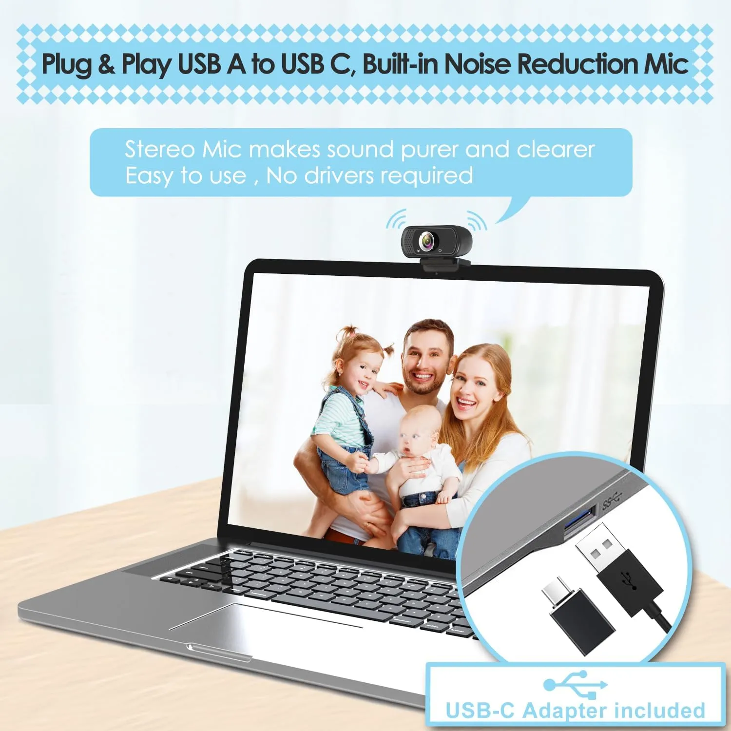 USB C Webcam for PC: 1080P HD Web Cam with Mic,Computer Camera with Privacy Cover & Tripod Stand for MAC Desktop Laptop, Wide Angle Webcam Pro Streaming Web Camera for Skype/Teams/Webex
