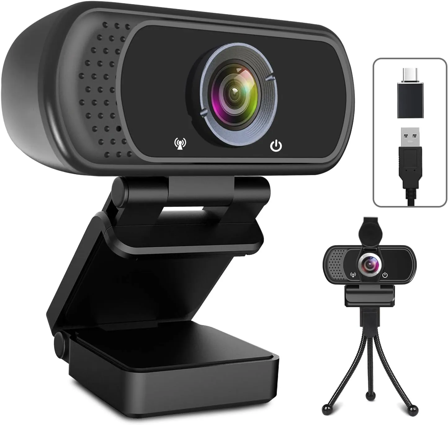 USB C Webcam for PC: 1080P HD Web Cam with Mic,Computer Camera with Privacy Cover & Tripod Stand for MAC Desktop Laptop, Wide Angle Webcam Pro Streaming Web Camera for Skype/Teams/Webex