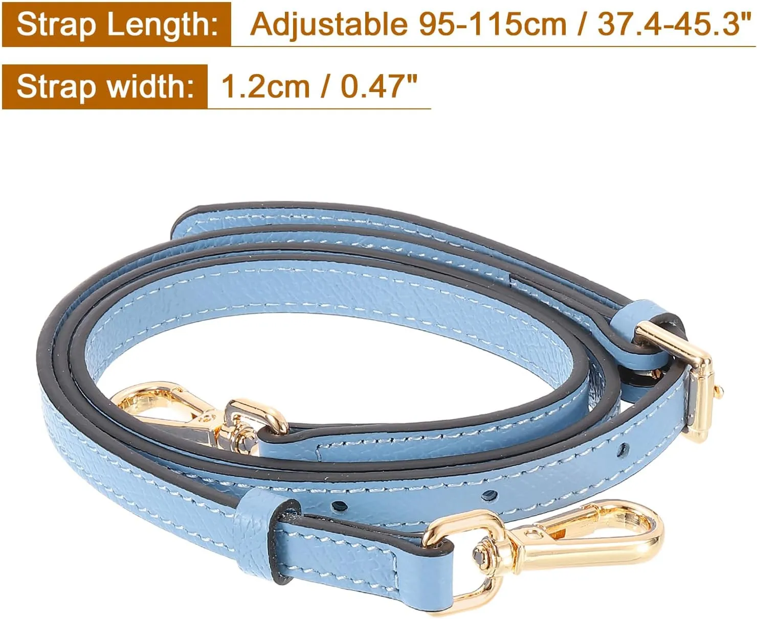 uxcell Genuine Leather Bag Strap Replacement Adjustable Crossbody Bag Straps, 37.4-45.3 Inch Purse Strap for Shoulder Bag Handbag Purse, Blue, Gold Buckle