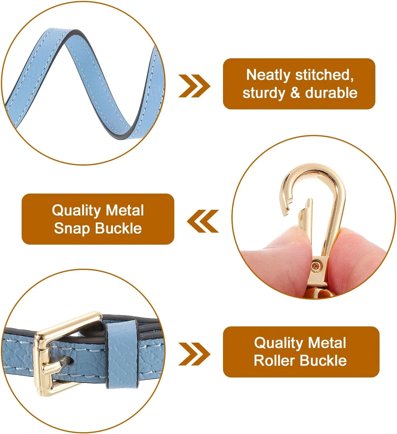 uxcell Genuine Leather Bag Strap Replacement Adjustable Crossbody Bag Straps, 37.4-45.3 Inch Purse Strap for Shoulder Bag Handbag Purse, Blue, Gold Buckle
