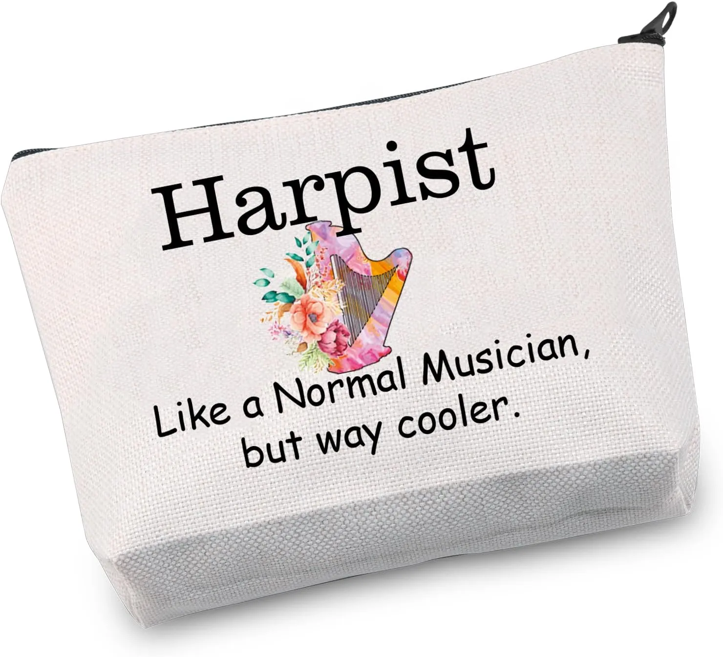 VAMSII Harp Makeup Bag Harp Player Gifts Harpist Music Gifts Travel Zipper Cosmetic Pouch for Harp Lover Gifts (mbag)