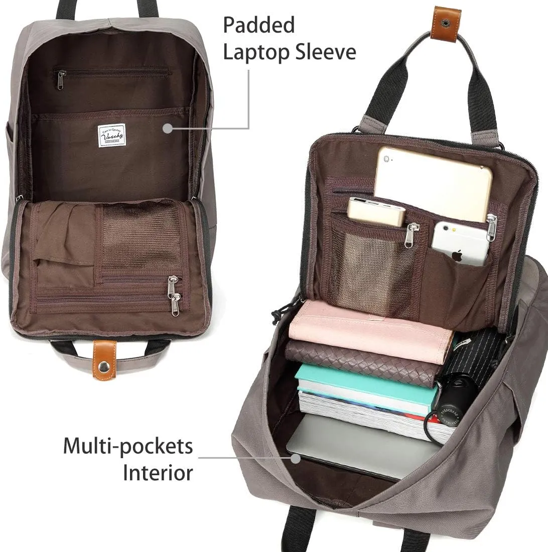 VASCHY School Backpack for Men and Women, Unisex Vintage Water Resistant Casual Daypack Rucksack Bookbag for College Fits 15inch Laptop Backpack Gray
