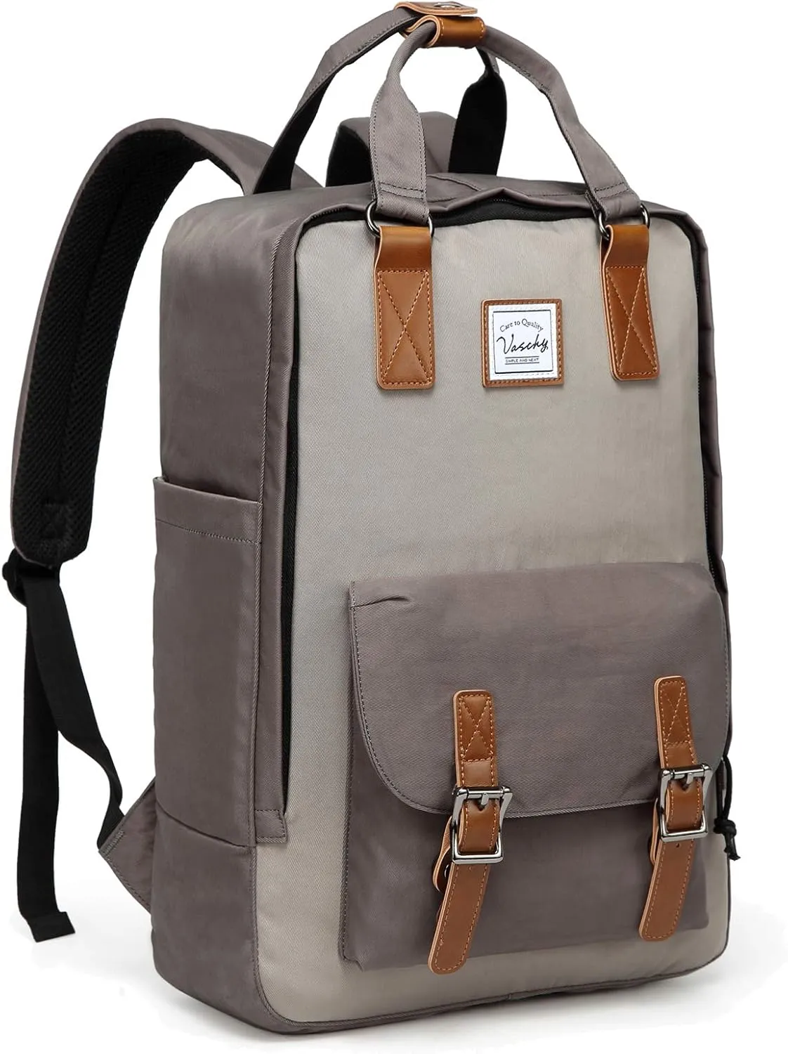 VASCHY School Backpack for Men and Women, Unisex Vintage Water Resistant Casual Daypack Rucksack Bookbag for College Fits 15inch Laptop Backpack Gray