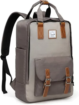 VASCHY School Backpack for Men and Women, Unisex Vintage Water Resistant Casual Daypack Rucksack Bookbag for College Fits 15inch Laptop Backpack Gray