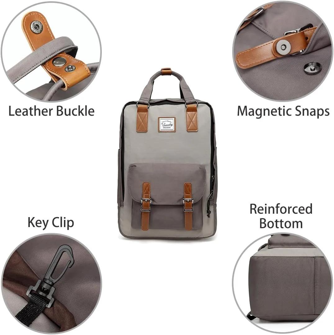 VASCHY School Backpack for Men and Women, Unisex Vintage Water Resistant Casual Daypack Rucksack Bookbag for College Fits 15inch Laptop Backpack Gray