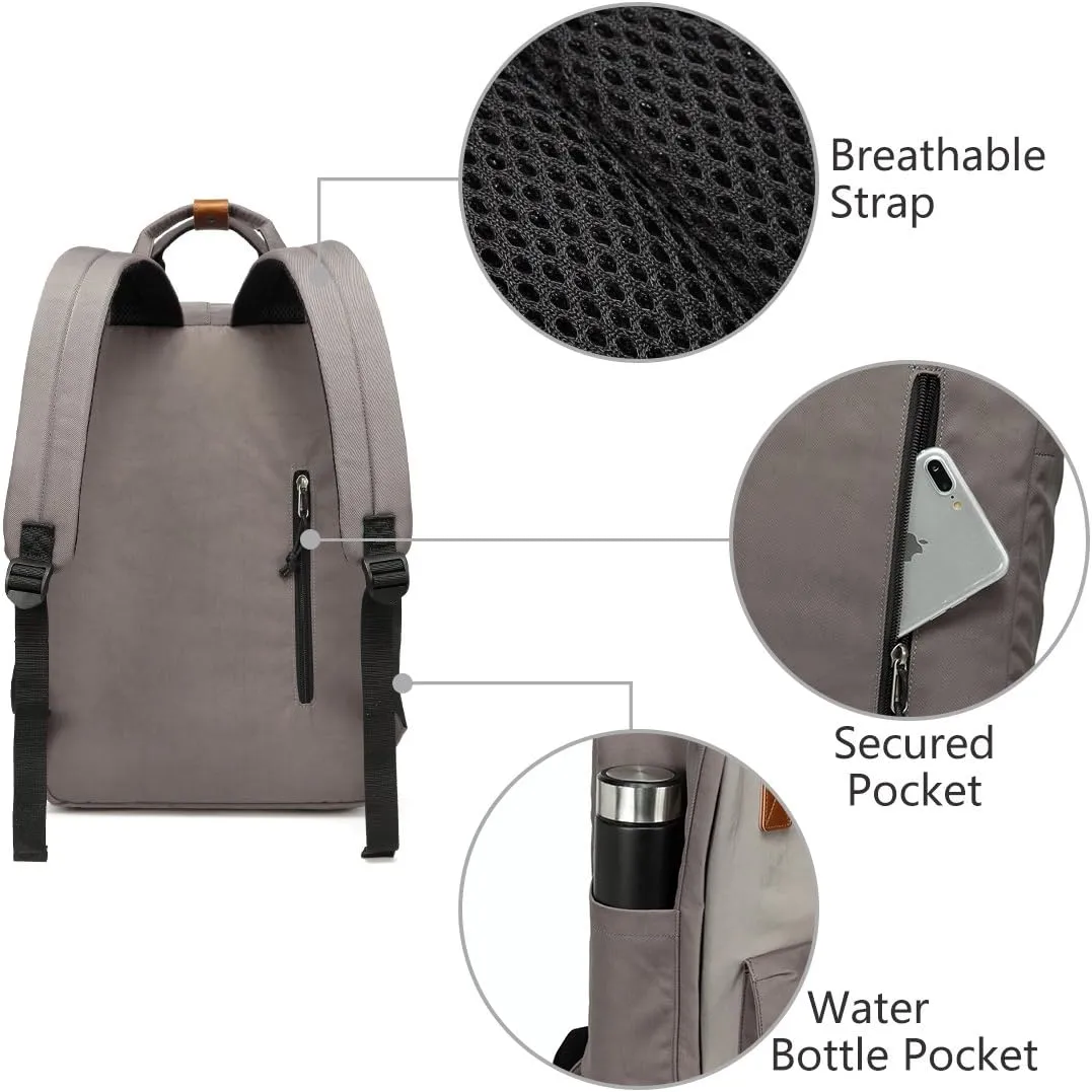 VASCHY School Backpack for Men and Women, Unisex Vintage Water Resistant Casual Daypack Rucksack Bookbag for College Fits 15inch Laptop Backpack Gray