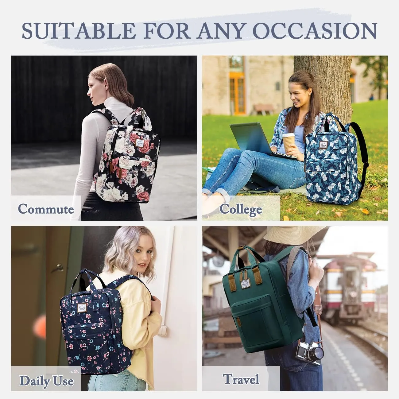 VASCHY School Backpack for Women/Teen Girls, Travel Backpack Water Resistant College High School Computer Bag Student Bookbag, Blossom Flowers