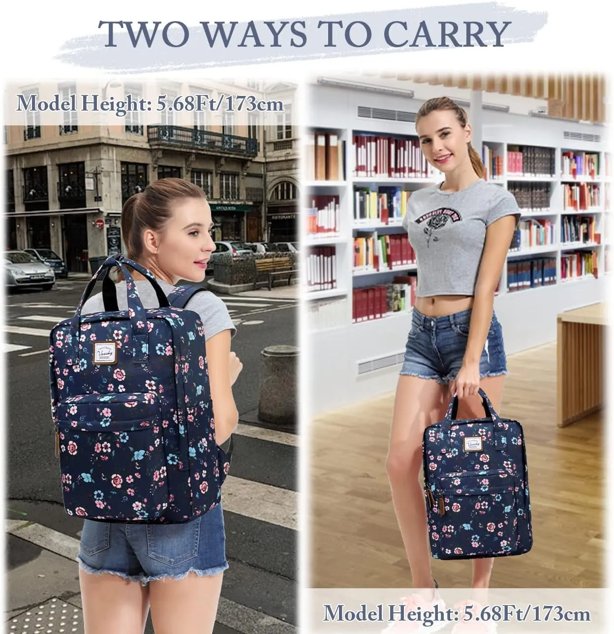 VASCHY School Backpack for Women/Teen Girls, Travel Backpack Water Resistant College High School Computer Bag Student Bookbag, Blossom Flowers