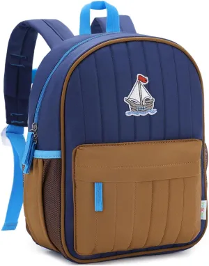 VASCHY Toddler Boys Backpack, Kids' Small Lightweight Quilted Color-blocked Bookbag School Backpack for Kindergarten Children Navy Brown