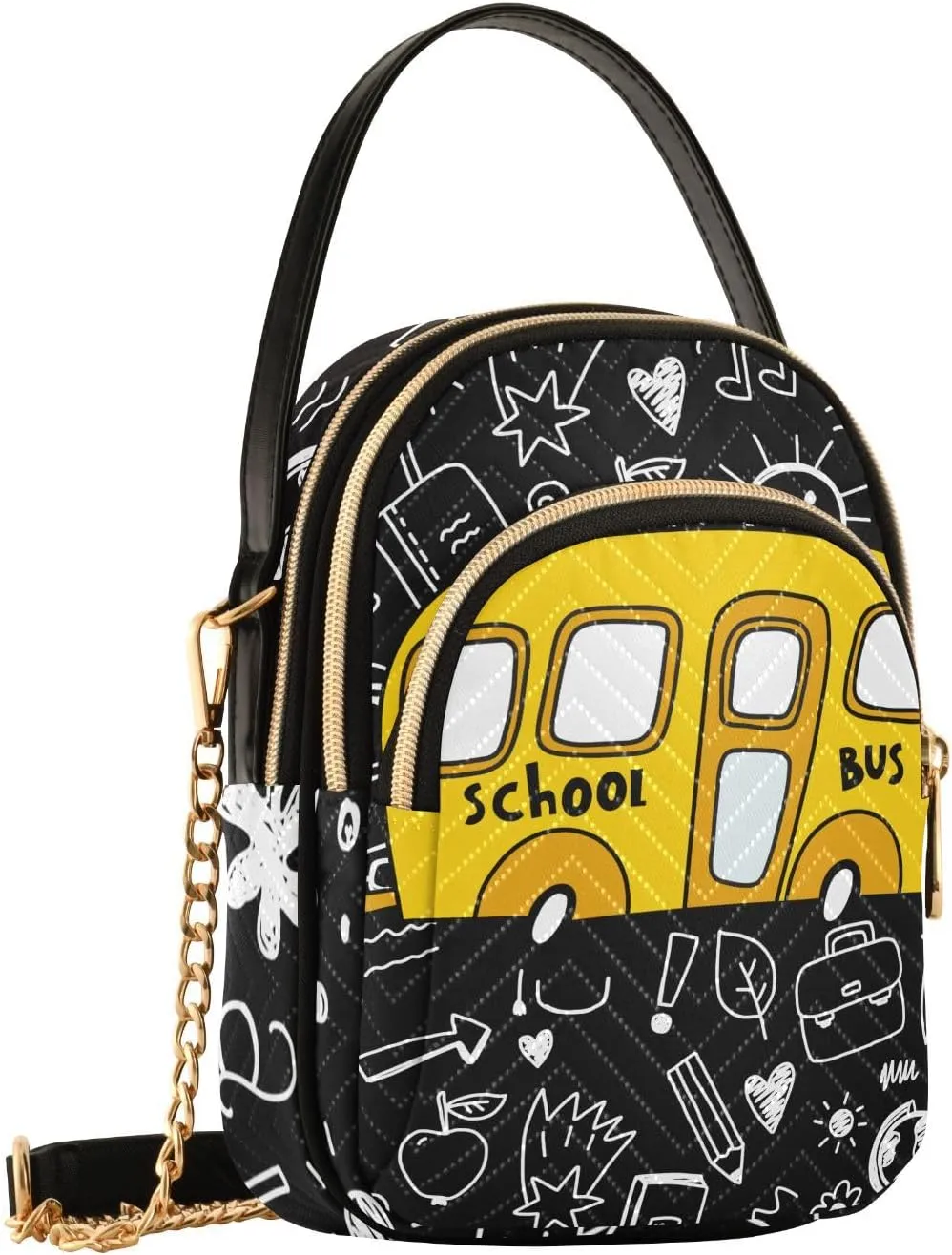 Vehicle Cell Phone Purse Yellow School Bus Black White Crossbody Handbag Durable Shoulder Bag Sturdy Travel Pouch Compact Chic Bag for Women Girlfriend Wife Xmas New Year Gift