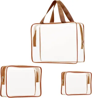 vidsel 3pcs Crystal Clear Toiletry Bag, TSA Approved Travel Bag PVC Bag, Travel Beach Essentials Accessories Cosmetic Makeup Bags Set Carry on Airport Airline Compliant Bag Luggage Pouch Women