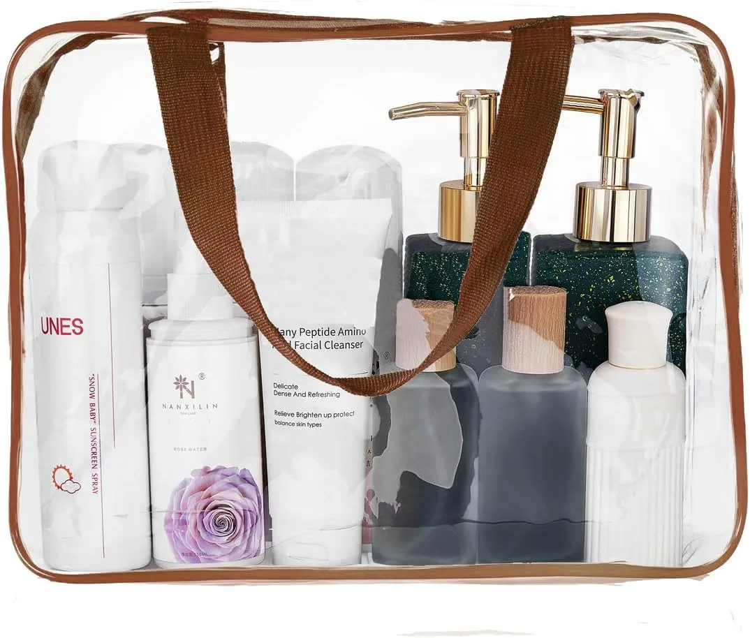 vidsel 3pcs Crystal Clear Toiletry Bag, TSA Approved Travel Bag PVC Bag, Travel Beach Essentials Accessories Cosmetic Makeup Bags Set Carry on Airport Airline Compliant Bag Luggage Pouch Women