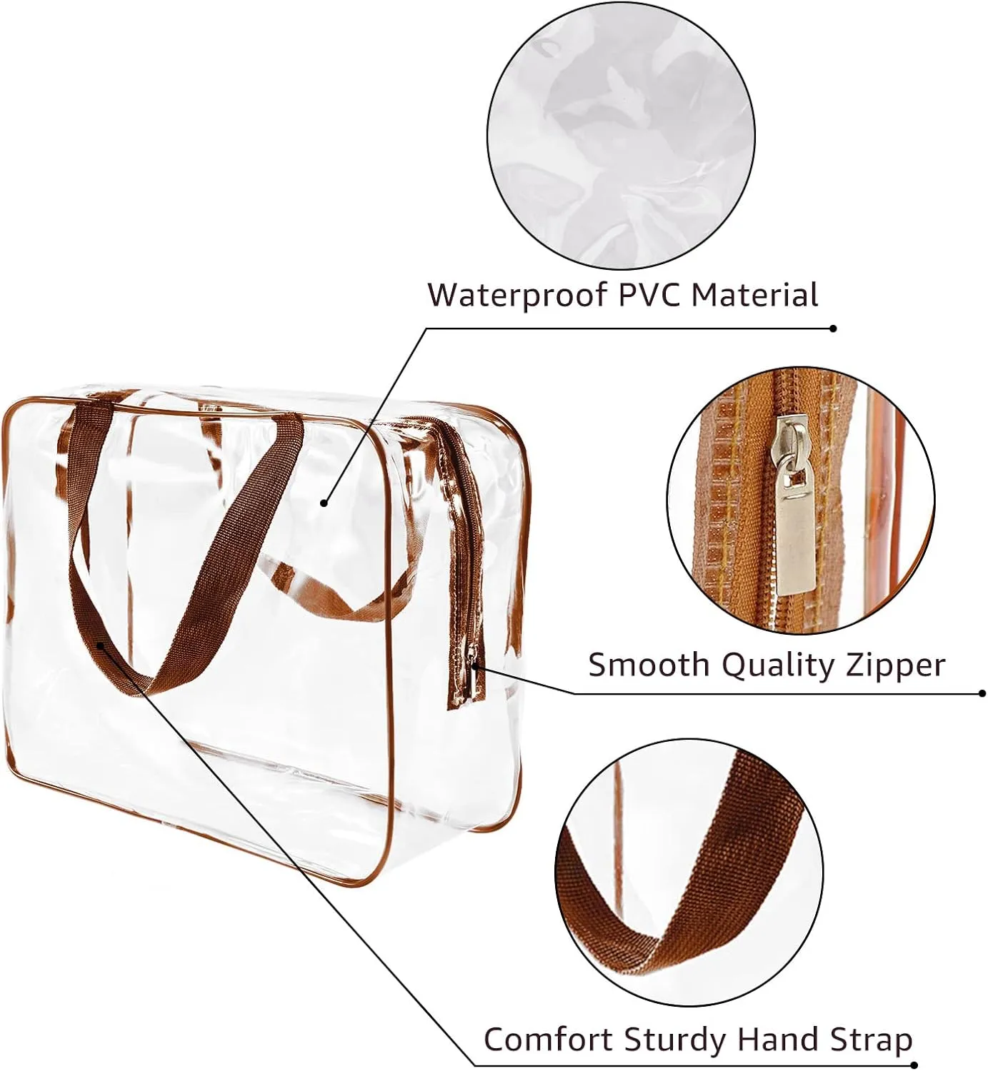 vidsel 3pcs Crystal Clear Toiletry Bag, TSA Approved Travel Bag PVC Bag, Travel Beach Essentials Accessories Cosmetic Makeup Bags Set Carry on Airport Airline Compliant Bag Luggage Pouch Women