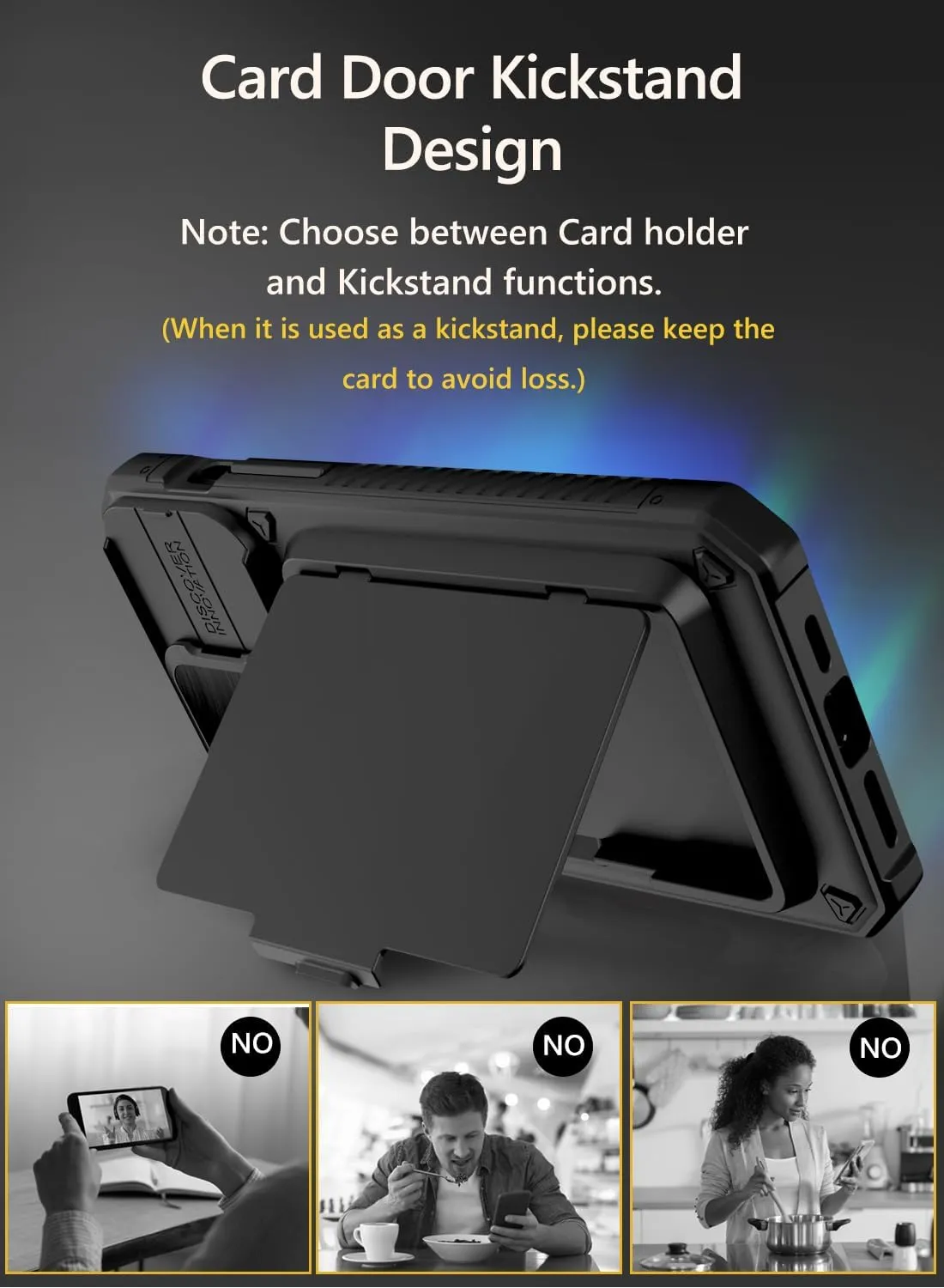 Vihibii for iPhone 15 Pro Max Case with Card Holder (4 Cards), Built-in 2X Tempered Glass Screen Protector & Slide Camera Cover & Kickstand, Military Grade Drop Protection, Rugged Wallet Case, Black