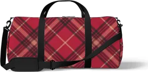 Vintage Abstract Red Buffalo Plaid Sports Bag Tote Bag Waterproof Gym Bag with Shoulder Strap Zipper 2 Side Pockets for Men and Women, Travel and Storage Shoulder Bag.