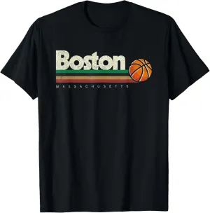 Vintage Basketball Boston City B-Ball Retro Stripes T-Shirt
