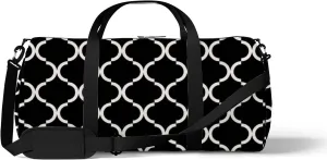 Vintage Black and White Geometric Ornamental Pattern Sports Bag Tote Bag Waterproof Gym Bag with Shoulder Strap Zipper 2 Side Pockets for Men and Women, Travel and Storage Shoulder Bag.